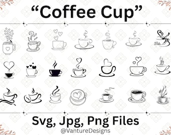 Coffee Cup Svg Bundle, Coffee Svg, Coffee Clipart, Mug Svg Bundle, Coffee vector, Silhouette, Coffee Cup Cut File, Cricut, Digital download