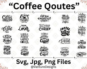 Funny Coffee Quotes SVG Bundle, Retro Caffeine Designs, Digital Download