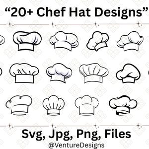 Chef Hat SVG Designs, Kitchen Cooking Cap Vector Files (Digital Download)