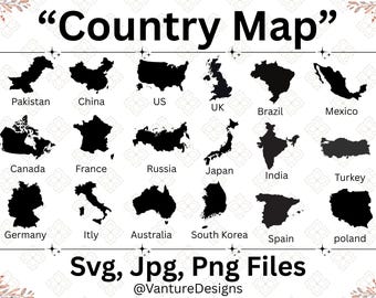 Country Map Svg Bundle, Countries Map Silhouettes, World Map Svg, Maps SVG Bundle, Country Clipart, Svg Files For Cricut, Instant Download