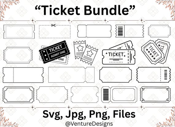 Ticket SVG Bundle, Ticket SVG, Custom Ticket, Event Ticket Template, Concert Ticket Svg, Movie Ticket Svg, Coupon Cut File, Digital Download