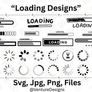Paquete de archivos SVG de barra de carga, icono de carga SVG, carga para Cricut, carga SVG, archivo de corte de carga, barra de carga PNG, descarga digital