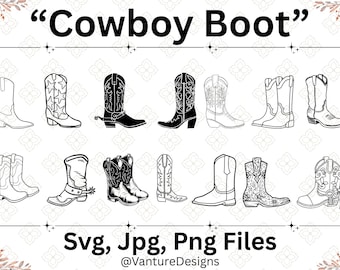 Cowboy Boots SVG Bundle, Western Boots Svg, Cowgirl Boots Svg, Ranch Svg, Cowboy Hat Svg, Cowboy Boots Clipart, Cowboy Silhouette