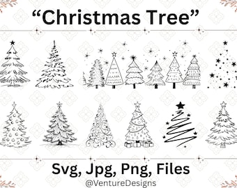 Christmas Tree Svg Bundle, Christmas Tree Silhouette, Christmas Svg, Christmas Tree Clipart, Pine Tree Svg, Commercial Use, Instant Download
