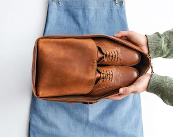 Personalized Leather Shoe Bag: Handmade Travel Boot Case