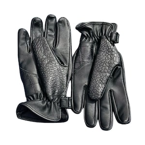 Black Crocodile Embossed Leather Gloves: Luxury Winter Driving Gloves