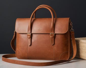 Personalisierte Leder-Laptoptasche: 15-Zoll-Computer-Aktentasche, Bürotasche