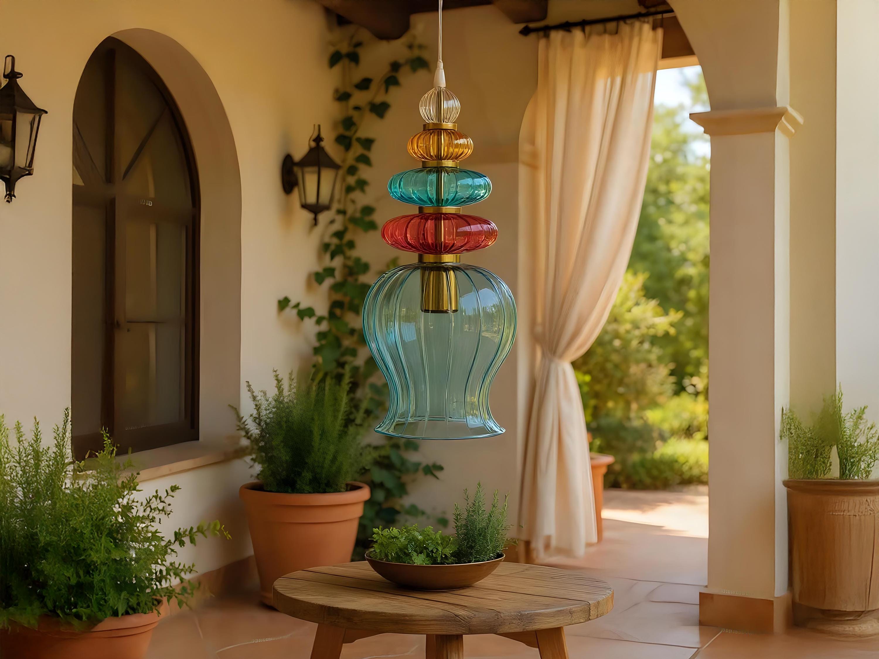 Lámpara colgante moderna de vidrio soplado, lámpara colgante colorida personalizada, lámpara de techo para isla de cocina, lámpara para decoración del hogar