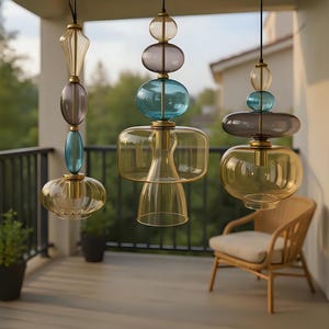Hand Blown Glass Pendant Light Set of 3 - Customizable Kitchen Island Lighting
