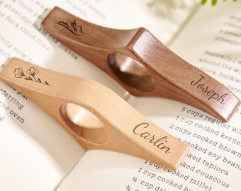 Sujetapáginas de madera personalizado para leer con el pulgar, regalo para amantes de los libros, marcapáginas con nombre personalizado, anillo de madera para leer con el pulgar, regalos de Navidad para ella