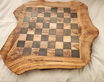 Handmade Unique Chess Set Handmade Olive Wood Chess Set with Storage & Rustic Legs,Personalized Gift for Him and Wood Wax