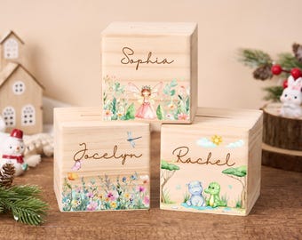 Personalized Wooden Piggy Bank for Kids, Custom Name Gift for Toddler, Coin Bank, Unique Birthday Gift for Kid, Baptism Gift Girl, Baby Gift