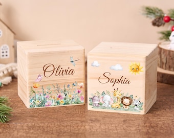 Personalized Wooden Kids Letter Piggy Bank, Wood Gift For Kids, Custom Name Coin Bank, Wood Bank Money Box, Birthday Gifts For boy girl