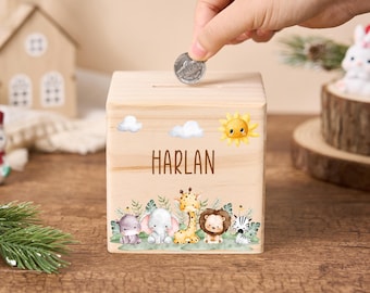 Personalized Piggy Bank with Name, Kids Coin Bank, Wooden Piggy Bank Gift, Christmas Gift, Nursery Decor, Money Banks for Girls and Boys