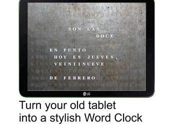 Tableta con reloj de palabras en español - metal oscuro | sin aplicación | Reloj digital de palabras en español - metal oscuro | Sin aplicación | #es-m1--ja