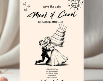 Handwritten Save the Date Invitation Template: Minimalist Wedding Invite (Canva Editable, Digital Download)