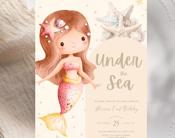 Mermaid Birthday Invitation: Under the Sea Party, Digital Canva Template (5x7 & Evite