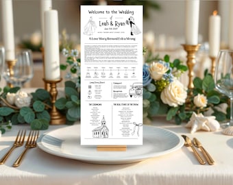 Minimalist Wedding Program Template: Modern Infographic Card (Canva Editable, Digital Download)