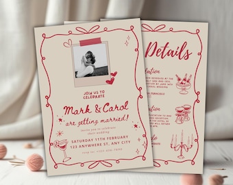 Whimsical Wedding Invitation Template: Trendy Hand-Drawn Design (Canva 3-in-1 Digital Download