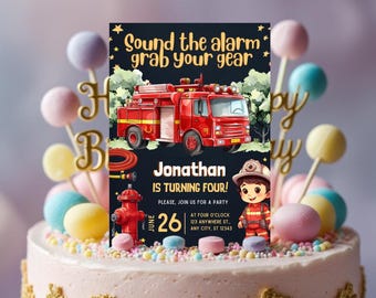 Editable Fire Truck Birthday Invitation Template: Canva Evite (5x7, 1080x1920 px) (Digital Download)