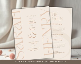 Modern Wedding Invitation Template | Trendy Wedding Invitation | The details Weddings | Bright Wedding Invitations | DIGITAL DOWNLOAD 5X7