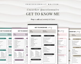 Get to Know Me Printable, Editable Coworker Questionnaire, All about me , Employee Favorites Survey, Team Building Activity, Canva template