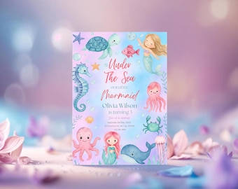 Mermaid Birthday Invitation, Under the Sea Party (Digital Canva Template)