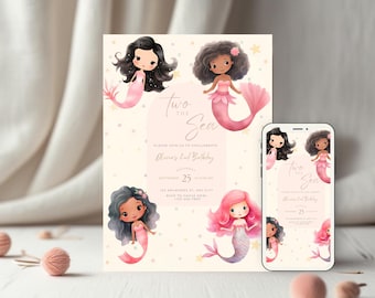 Mermaid Birthday Invitation Template: Under the Sea Party (CANVA Digital Evite, 5x7" & 1080x1920px )