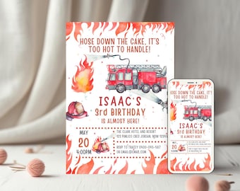 Fire Truck Birthday Invitation Template: Editable Canva Invite (Digital Download 5x7" & Evite)