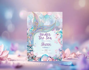 Mermaid Tail Birthday Invitation: Under the Sea Party, Editable Canva Template (Digital Download)