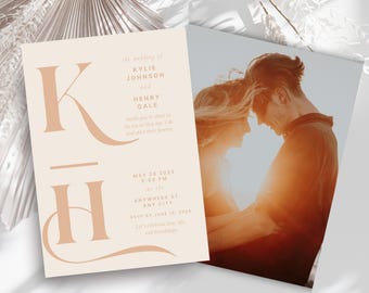 Minimalist Wedding Invitation Template: Modern Bright Design (5x7 Digital Download Canva Template)