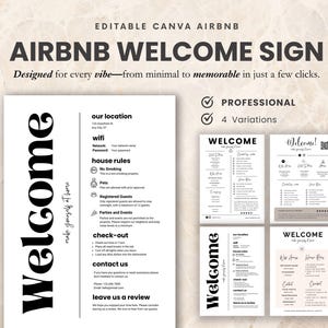 Airbnb Welcome Sign Template,  Airbnb House Rules, Airbnb Sign, Airbnb Guest Room Sign, Airbnb Wifi Sign, Canva template,Vacation home sign