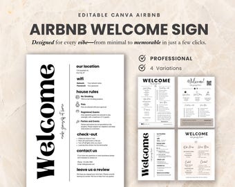 Airbnb Welcome Sign Template,  Airbnb House Rules, Airbnb Sign, Airbnb Guest Room Sign, Airbnb Wifi Sign, Canva template,Vacation home sign