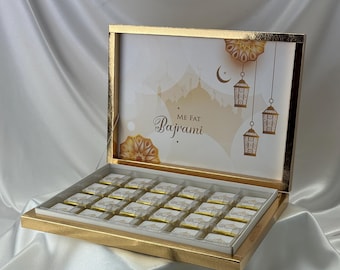 Personalisierte Ramadan Mubarak Schokolade | Halal Eid Geschenkbox mit Namen | Ramadan Deko Laternen & Moschee | Ramazan Geschenk 16–48 Stk
