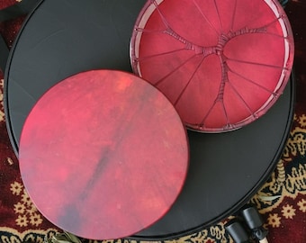 Shamantrumma i kronhjortskinn, askträram, 40 cm med visp och väska