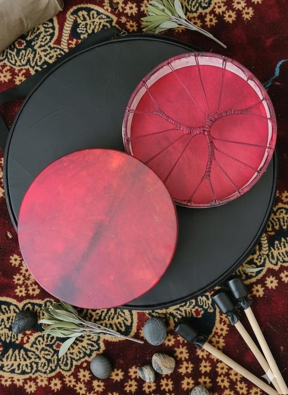 Red Deer Skin Shaman Drum, Ash Wood Frame, 18" with Beater & Bag