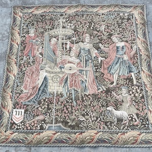 Antiker mittelalterlicher Wandteppich, 154 x 156 cm, französischer königlicher Wandbehang, mittelalterliches Kunstwerk, Vintage Wanddekor, gotischer Wandteppich, kostenloser Versand