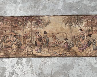 Japanese Culture Tapestry: Vintage Pictorial Wall Hanging (140x47 cm)