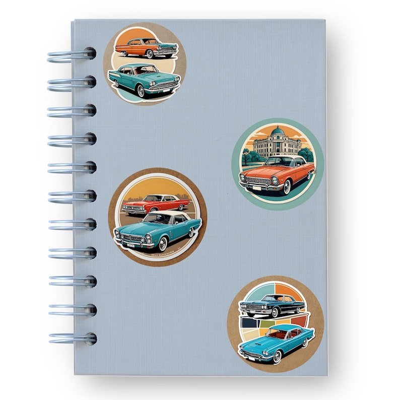 Vintage Retro Car Sticker Set - 10 Digital Stickers - Printable PNG ...