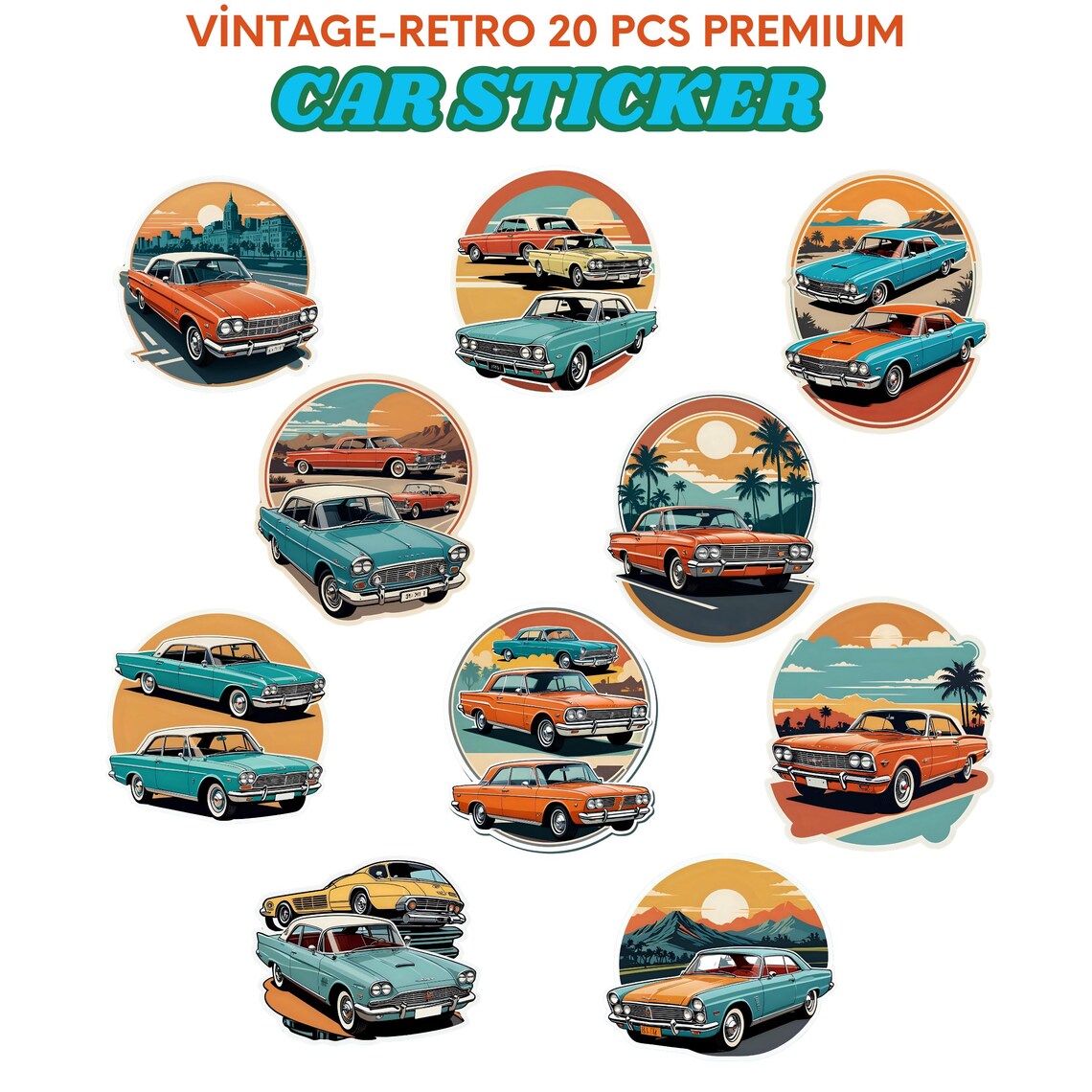 Vintage Retro 20 PCS Premium Car Sticker Pack - Classic Auto Decals ...