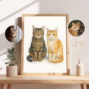 Custom Cats Portrait From Photo, Pet Portrait Using Photo, Cat Lover Gift, Cat Loss Gift, Cat Memorial Gift, Cat Mom Gift, DIGITAL DOWNLOAD