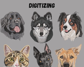 Custom Pet Embroidery Digitizing, Dog & Cat Portrait