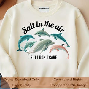 PNG "Amante dei delfini" / Design per maglietta "Beach Vibes" / Download digitale di animali dell'oceano "Salt in the Air" / Illustrazione con citazione costiera estiva
