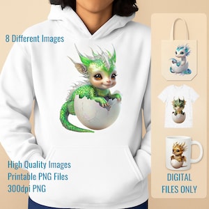Clipartbundel mythische wezens – schattige babydraak png voor sublimatie, fantasie digitale download, kinder-T-shirts, mokken en pdf-posters