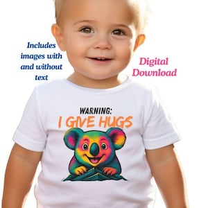 Cute colorful koala image digital download PNG, kawaii koala clipart for t-shirts, onesies, baby grows, high quality, 2 images included