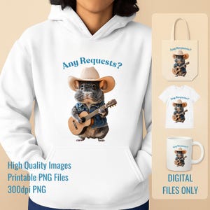 Chinchilla Musician Gift PNG - Cute Country Western Rodent Digital T-Shirt Design 300dpi Funny Pet Art for Animal Lovers