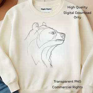 Testa d'orso minimalista, carina arte dell'orso in formato PNG, download digitale / Linea di animali selvatici per magliette e regalo per l'arredamento rustico di una cabina per lui