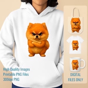 Dog Lover Gift Pomeranian PNG Digital Download Funny Dog Illustration for Wall Art, T-Shirts, Mugs, Gifts, and 300dpi Printable Pet Designs
