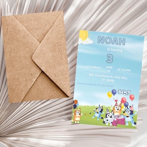 Editable Bluey Birthday Invitation Template, Blue Dogs Birthday Party Invite, Kids Birthday Party, Boys, Girls Bingo Birthday Party Invite