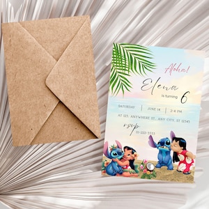Stitch Invitation, Lilo and Stitch Birthday Invite, Cute Aloha Beach Party Invitation, Editable Canva Template, Lilo and Stich hug